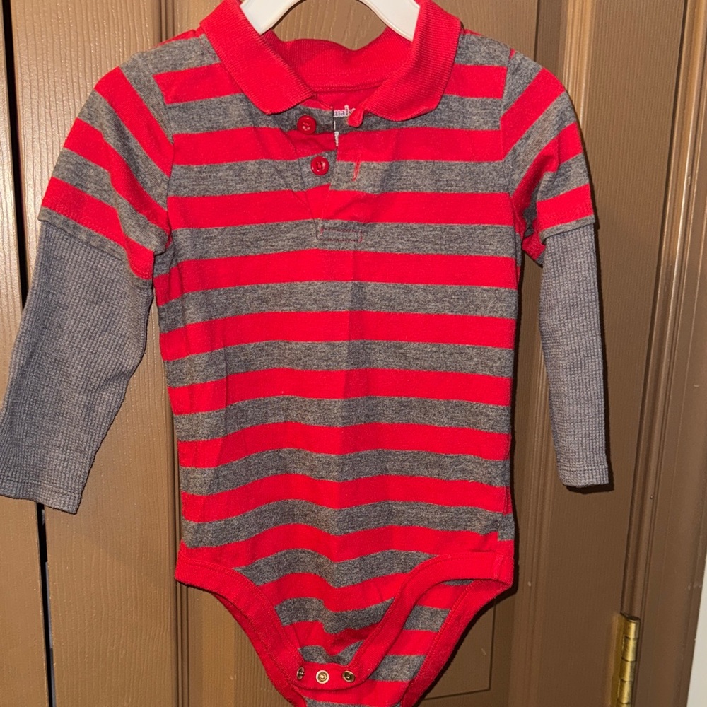 Garage Red and Gray Striped Kids Bodysuit
